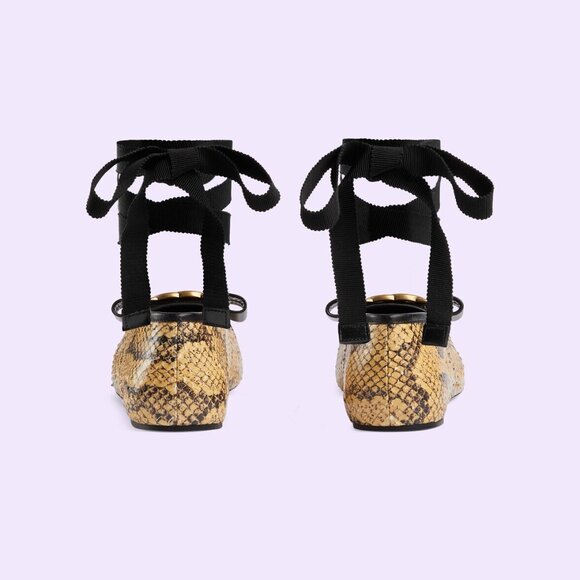 GUCCI SHOES PYTHON BALLET FLATS w LOGO BOW RIBBON ANKLE TIES $1,059 sz 39.5 9.5 - Picture 5 of 16